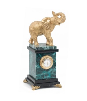 Настольные декоративные часы "Могучий слон" камень змеевик 117531