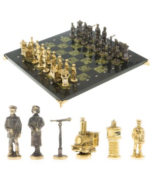 Шахматы с бронзовыми фигурами Железнодорожники доска каменная 40х40 см