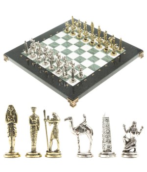 Сувенирные шахматы "Древний Египет" доска 32х32 см из камня офиокальцит фигуры металлические