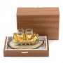 Подарочный набор икорница и 2 стопки для водки "Сани" камень агат в подарочной коробке Златоуст