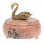 Шкатулка с декором из бронзы "Лебедь" камень розовый мрамор 125514