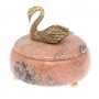 Шкатулка с декором из бронзы "Лебедь" камень розовый мрамор 125514