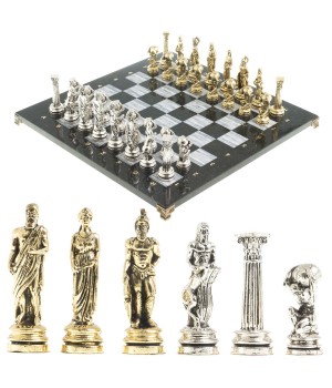 Сувенирные шахматы "Атлас" доска 44х44 см камень мрамор фигуры металлические