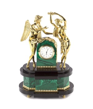 Декоративные часы из малахита и бронзы "Амур и Психея"