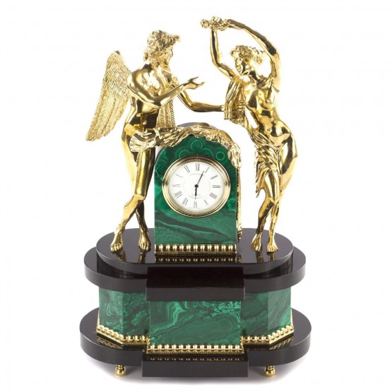 Декоративные часы из малахита и бронзы "Амур и Психея" 113054