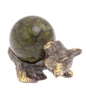 Статуэтка из бронзы "Медведь с шаром" камень змеевик / бронзовая статуэтка / декоративная фигурка / подарок из камня