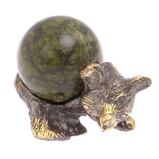 Статуэтка из бронзы "Медведь с шаром" камень змеевик / бронзовая статуэтка / декоративная фигурка / подарок из камня