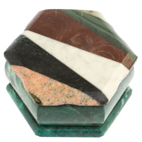 Шкатулка с мозаикой "Шесть граней" 14,5х12,5х7 см из камня змеевик / шкатулка для ювелирных украшений / для хранения бижутерии / шкатулка из камня