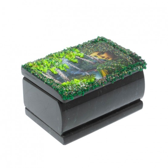 Шкатулка "Хозяйка медной горы" из змеевика 10х6,5х5,5 см 129052