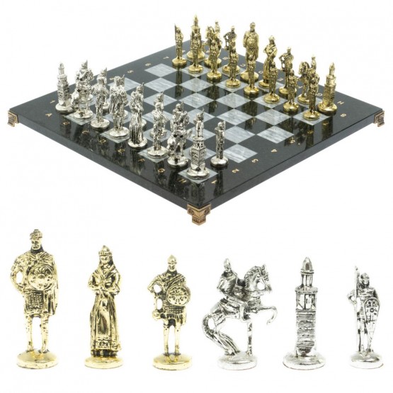 Шахматы подарочные "Русь" доска 40х40 см из серого мрамора 128245