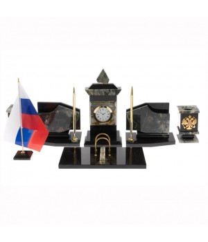 Настольный набор с гербом и флагом России из офиокальцита 129997 Настольный набор с гербом и флагом России из офиокальцита 129997