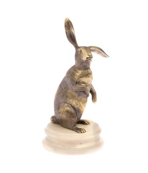 Статуэтка "Кролик" из бронзы на подставке из мрамора / бронзовая статуэтка / декоративная фигурка / сувенир из камня