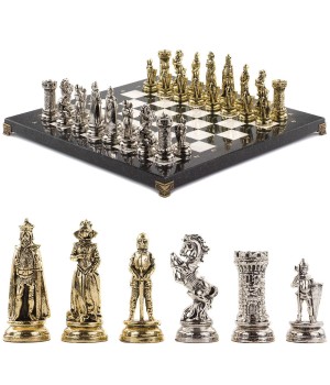 Шахматы настольные "Средневековые рыцари" доска 44х44 см из камня мрамор фигуры металлические