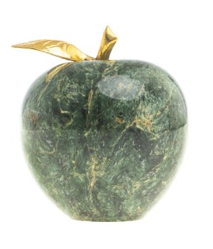 Сувенир "Яблоко" среднее змеевик темно-зеленый 6,5х7,5 см / сувенир из камня / яблоко декоративное / сувенир настольный