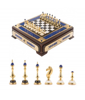 Подарочный набор шахматы и шашки "Царские" из лазурита