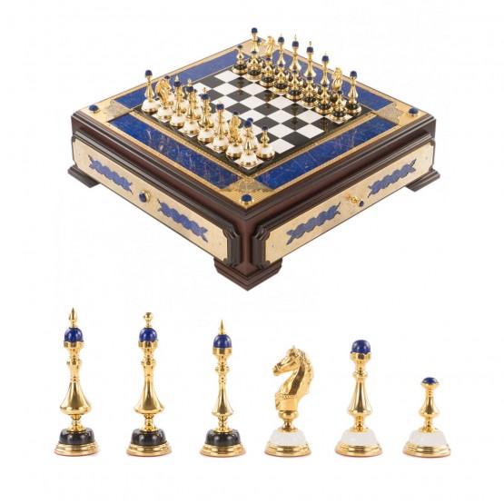 Подарочный набор шахматы и шашки "Царские" из лазурита 121085