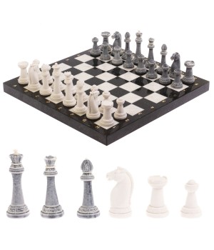 Шахматы "Стаунтон" из мрамолита 40х40 см белый мрамор / змеевик 126451