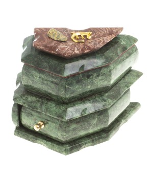 Ларец для хранения украшений двухъярусный камень змеевик, лемезит 18,5х11,5х15 см