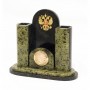Настольные часы с карандашницей "Герб России" камень змеевик 116664