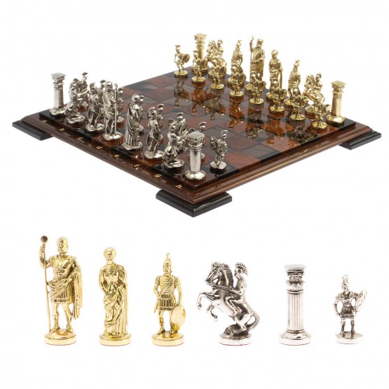 Шахматы "Римляне" доска 44х44 см из обсидиана / Шахматы подарочные / Шахматный набор / Настольная игра