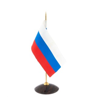 Флагшток настольный с флагом Российской Федерации из камня обсидиан 8,3х8,3х27,7 см