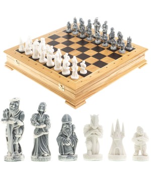 Шахматный ларец "Средневековье" доска дуб 43,5х43,5 см / Шахматы подарочные / Шахматы деревянные / Шахматный набор / Шахматы каменные