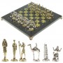 Подарочные шахматы "Древний Египет" доска 32х32 см из камня змеевик фигуры металлические