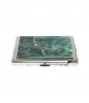 Портсигар на 10 сигарет с зажигалкой камень зеленый апатит / Портсигар металлический / Футляр для сигарет / подарок другу