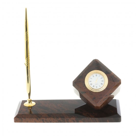 Мини-набор "Куб" с металлической шариковой ручкой обсидиан коричневый