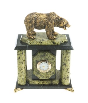 Настольные декоративные часы "Бурый медведь" камень змеевик