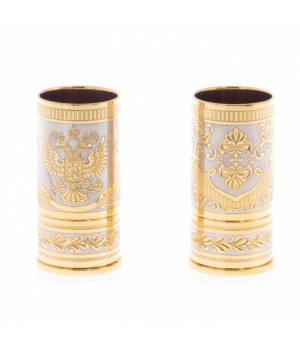 Подарочный набор из двух стопок гильз для водки "Герб Россий" 40 мл в коробке Златоуст