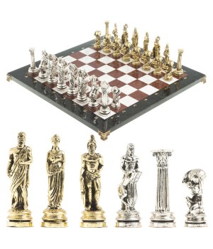 Настольные шахматы "Атлас" доска 44х44 см камень лемезит мрамор фигуры металлические