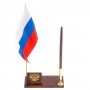Настольный держатель флаг России с гербом РФ ручкой из коричневого обсидиана