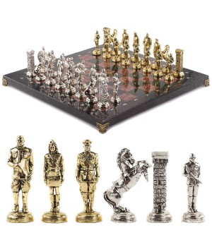 Шахматы эксклюзивные "Великая Отечественная война" доска 44х44 см из натурального камня с металлическими фигурами