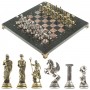 Сувенирные шахматы "Атлас" доска 28х28 см из камня креноид змеевик фигуры металлические
