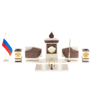 Письменный прибор мрамор лемезит с гербом и флагом России 123705