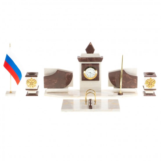 Письменный прибор мрамор лемезит с гербом и флагом России