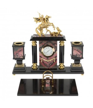 Настольный набор "Георгий Победоносец" из родонита 126974 Настольный набор "Георгий Победоносец" из родонита 126974