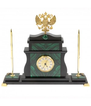 Настольные часы "Герб России" с ручками из малахита 127532