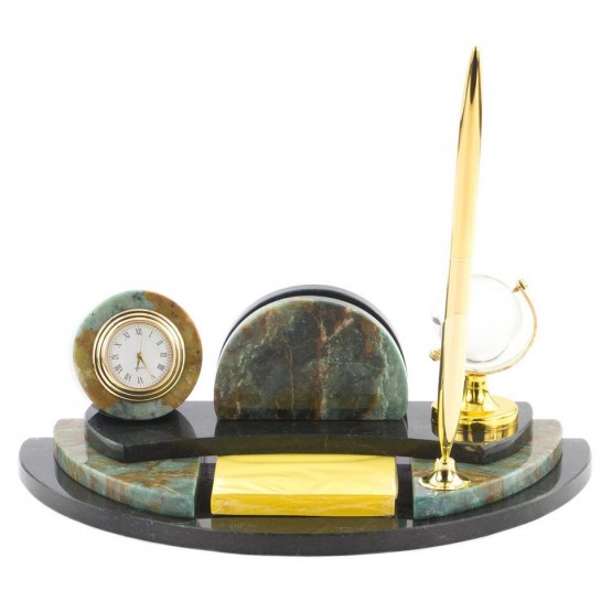 Настольный мини-набор "Глобус" с блоком бумаг и ручкой камень офиокальцит