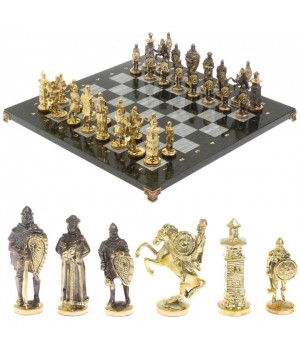 Шахматы подарочные "Богатыри" из змеевика и серого мрамора 44х44 см 129646 Шахматы подарочные "Богатыри" из змеевика и серого мрамора 44х44 см 129646