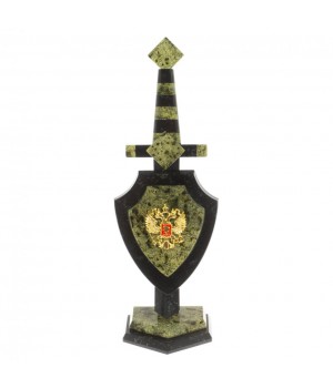 Настольный сувенир "Щит и меч" камень змеевик 10х7х28 см 113896