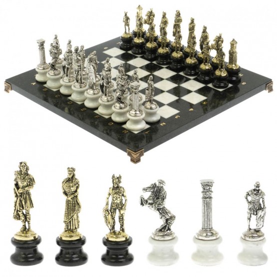 Шахматы "Римляне против Галлов" на подставках доска 40х40 см мрамор/змеевик 128513