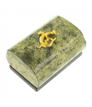 Шкатулка овальная из змеевика "Ящерица" 9х6,5х6 см 123249