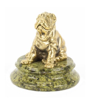 Настольная статуэтка фигурка из бронзы собака "Шарпей" на подставке из камня змеевик