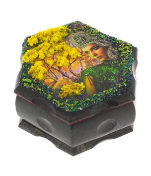 Каменная шкатулка с рисунком для хранения бижутерии "Хозяйка медной горы осень" 14х12,5х7 см