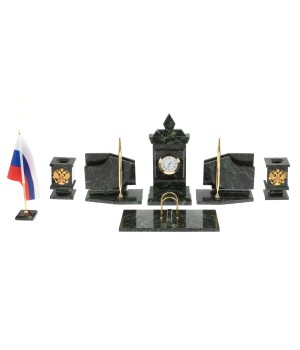 Канцелярский набор с гербом и флагом России камень змеевик 126898