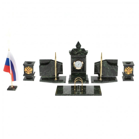 Канцелярский набор с гербом и флагом России камень змеевик 126898