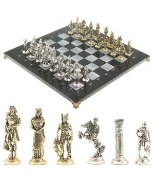 Шахматы эксклюзивные "Галлы и Римляне" доска 40х40 см каменная из мрамора фигуры металлические