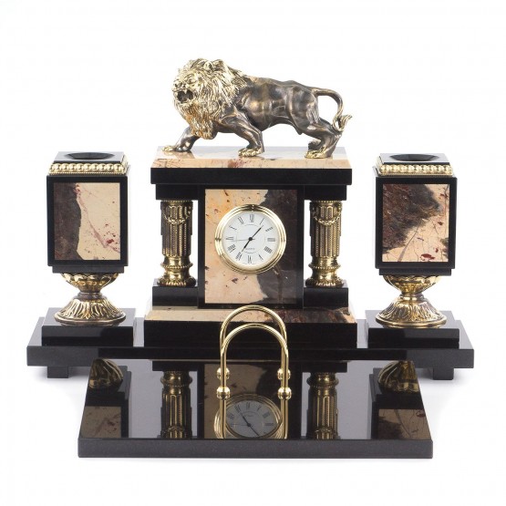 Настольный набор "Рычащий лев" из яшмы с бронзой 119673